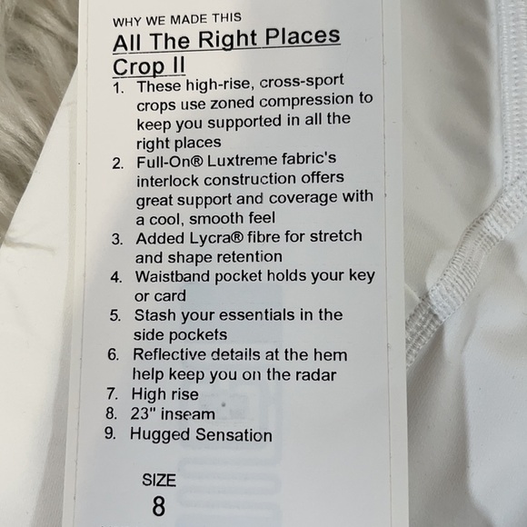 LULULEMON All the Right Places High-Rise Drawcord Waist Crop White Size 8 NWT - Picture 9 of 12
